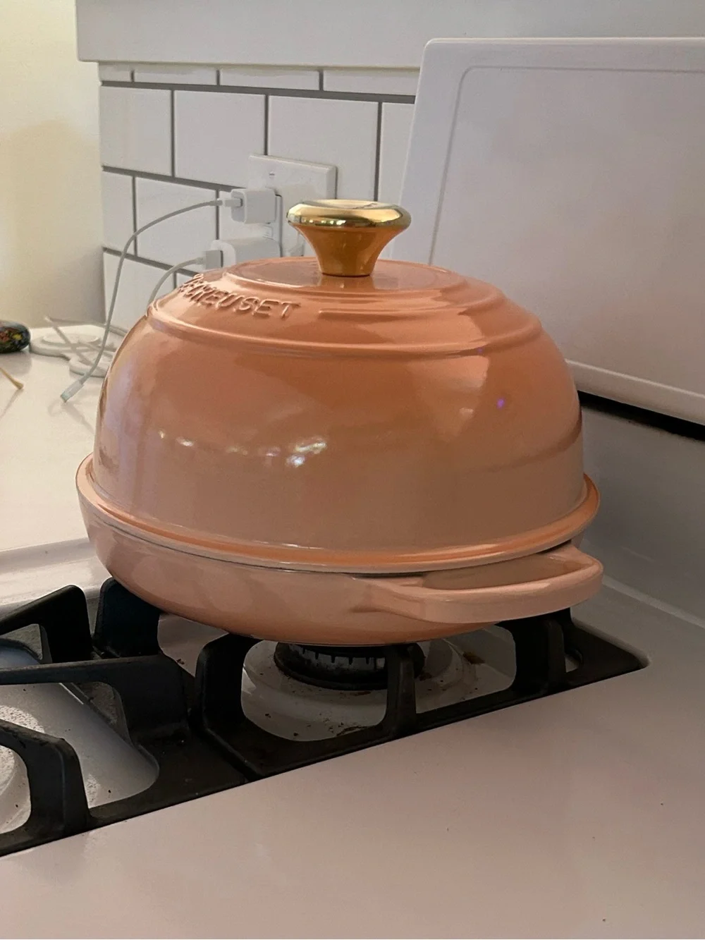 Le Creuset 9.5in Peche Enameled Cast Iron Bread Oven w/ Lid, Double Handle